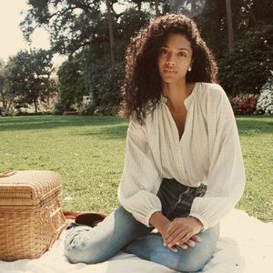 DOEN “Jane” blouse in blue picnic plaid